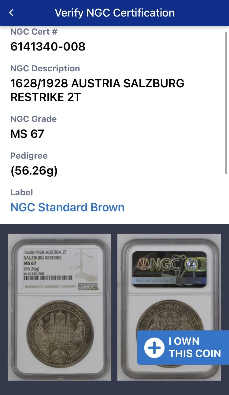 1628年神聖ローマ帝国オーストリア・ザルツブルク ターラー銀貨NGC 