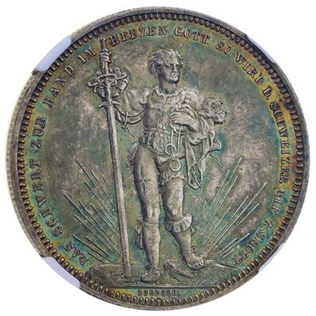 【NGC鑑定MS63・レインボートーンあり】1879年 スイス バーゼル 射撃祭 5フラン銀貨 シルバー アンティークコイン SWITZERLAND BASEL FESTIVAL