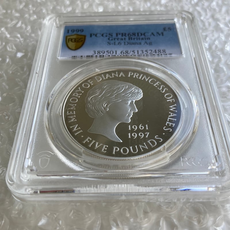 PCGS鑑定PR68 1999年 イギリス ダイアナ妃追悼祈念 5ポンド銀貨 S-L6