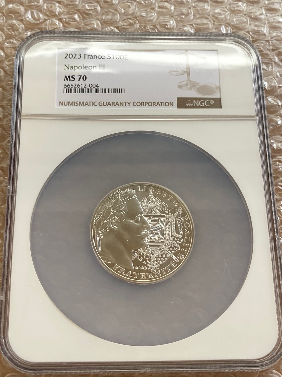 現代のナポレオン3世・有冠コインのMS70】月桂樹 100ユーロ銀貨 2023年 フランス造...