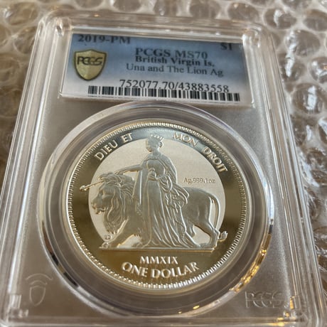 世界で3枚 【PCGS鑑定70】ウナとライオン 2019 イギリス領 ヴァージン諸島 1オンス 1ドル銀貨 1oz シルバーコイン リバースプルーフ 英国 BVI Una Lion