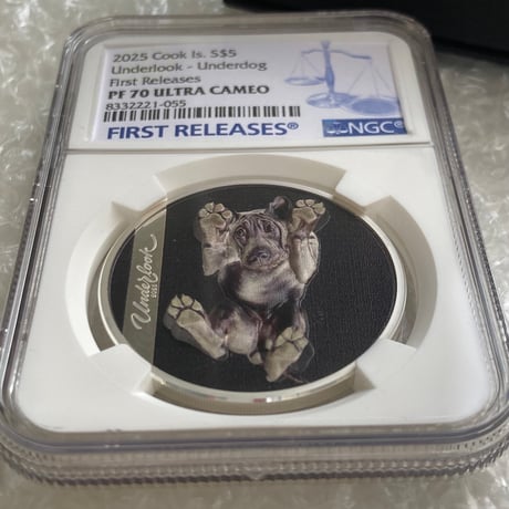 NGC鑑定PF70+FR クック諸島 2025年 アンダールック・ドッグ イヌ 犬 銀貨 シルバー プルーフコイン 写真家 Andrius Burba Underlook dog