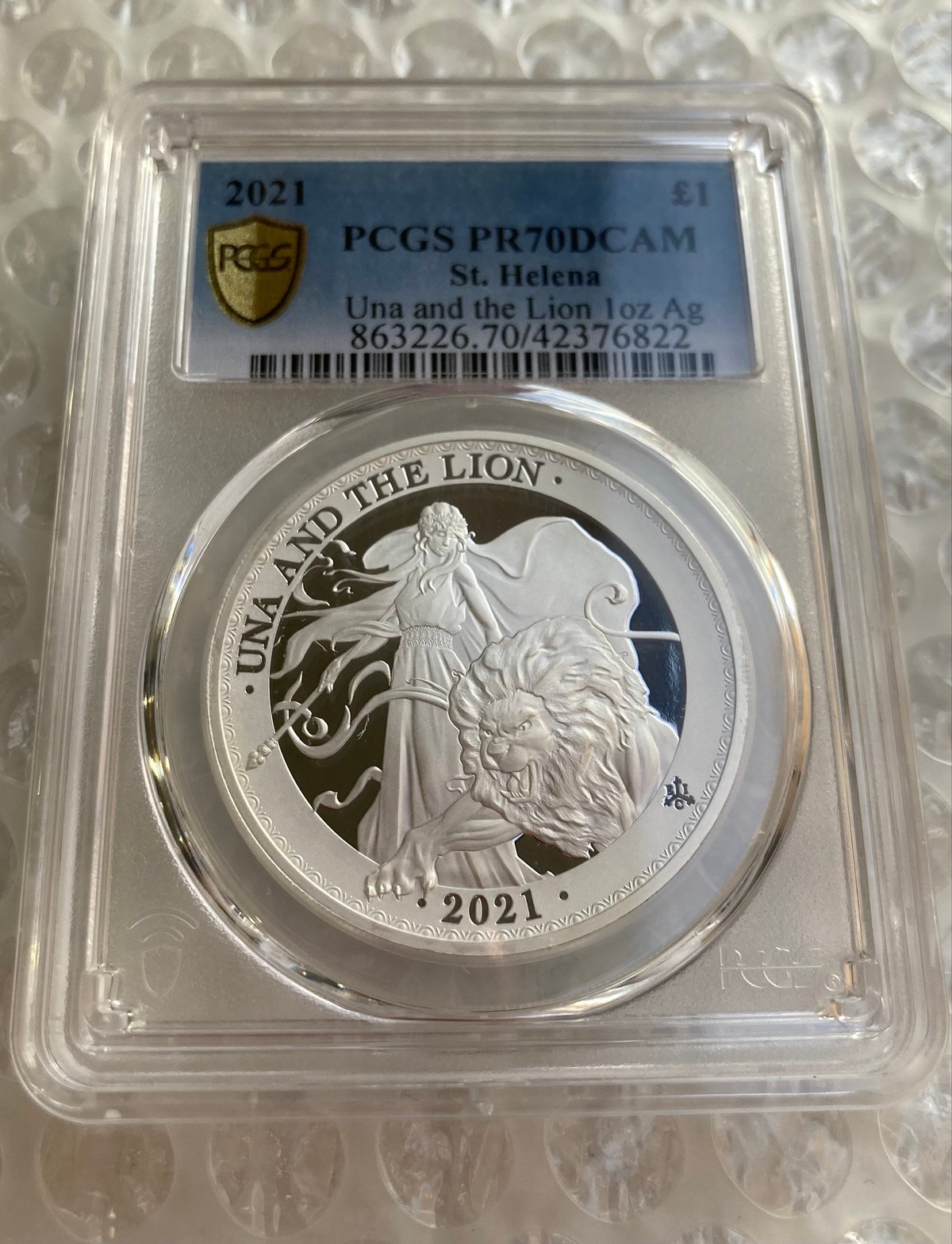 PCGS PR69　DCAM　ウナとライオン　セントヘレナ 2021 銀貨 セントヘレナ島 2ポンド金貨 2021年 ウナとライオン PCGS PR69DCAM