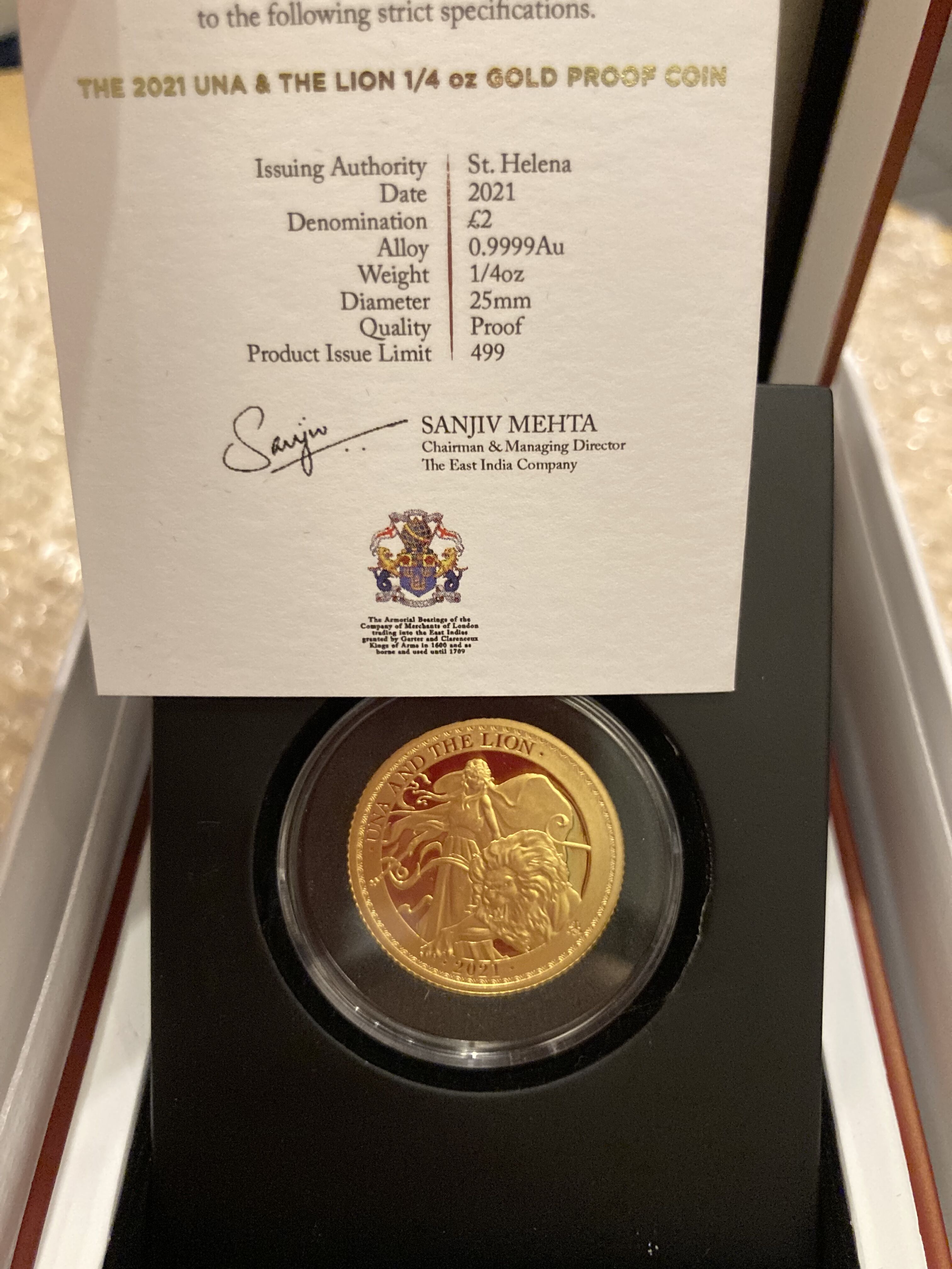 2021 セントヘレナ 　ウナとライオン 　金メッキ　プルーフ　1オンス　 銀貨 original