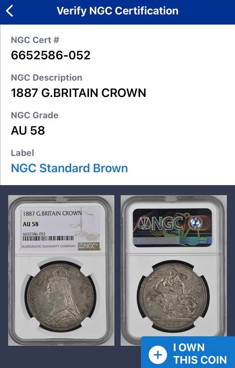NGC鑑定AU58】1887年 クラウン銀貨 ヴィクトリア女王 ジュビリーヘッド