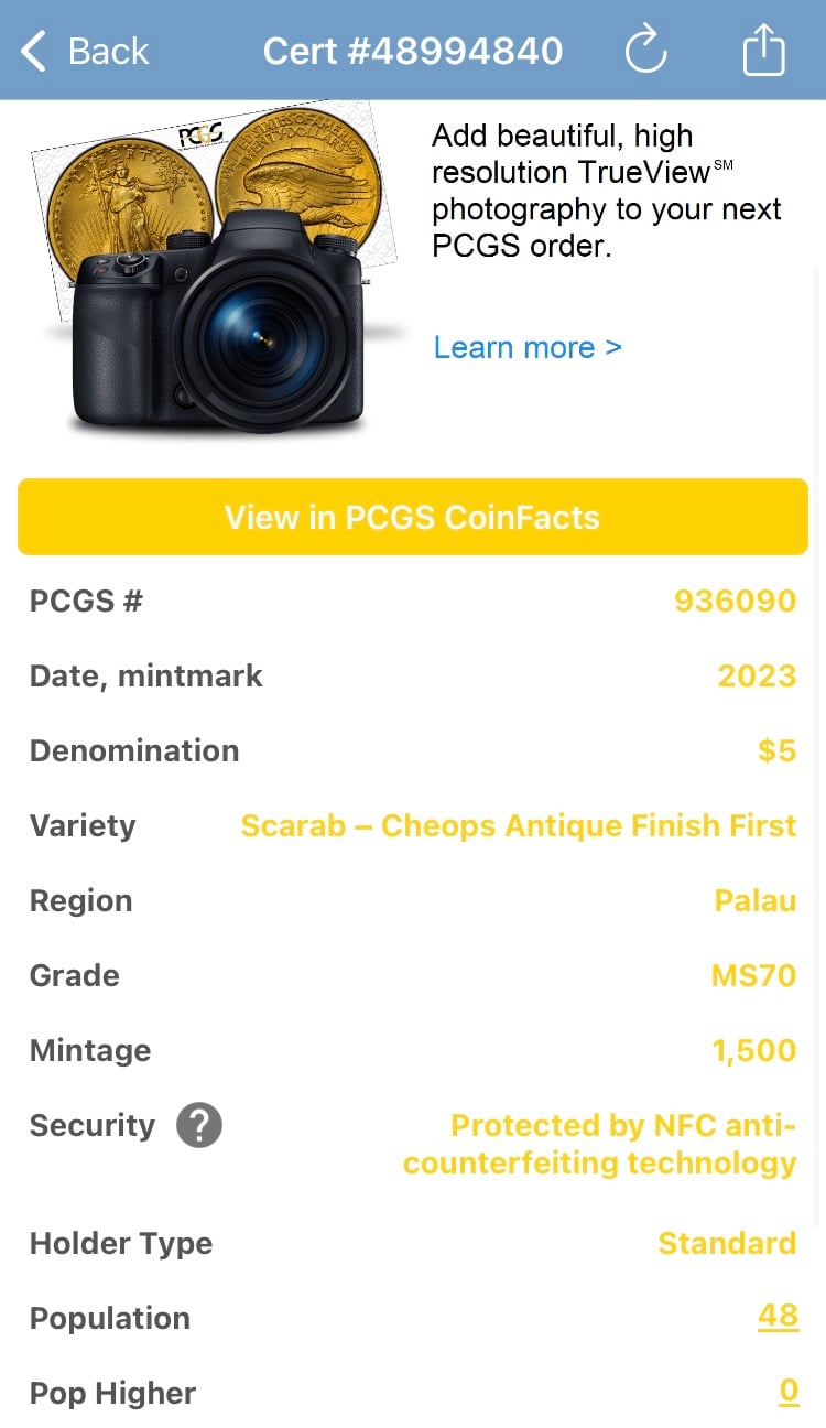 PCGS鑑定MS70+FDI】古代エジプト スカラベ 2023年 パラオ共和国