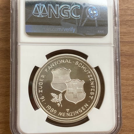 1989年 スイス連邦現代射撃祭記念 ツーク州 50フラン銀貨 シルバープルーフコイン Hab-36a NGC鑑定PF67