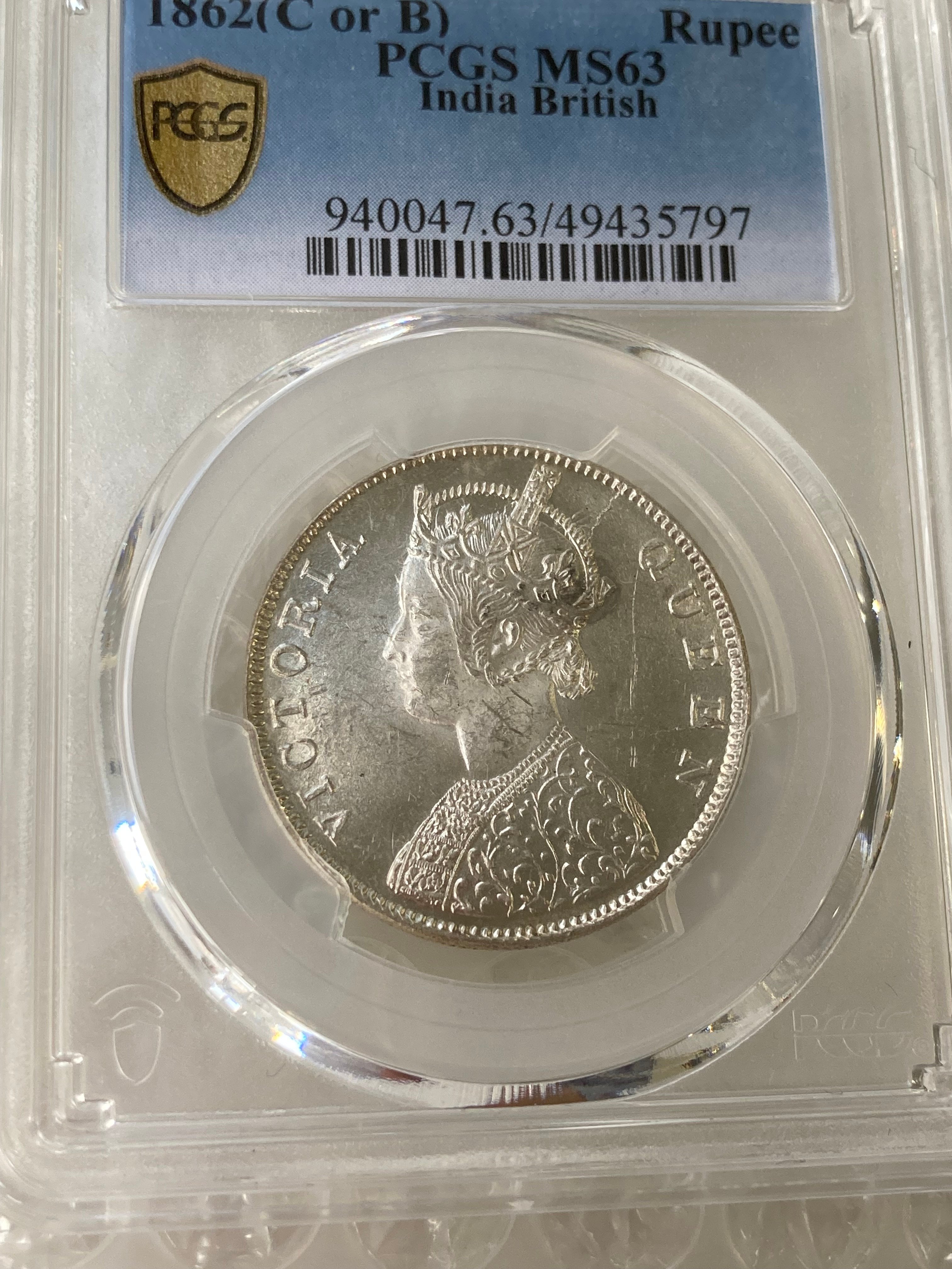 1913年 英属インド 1ルピー銀貨 CNCS鑑定済 美品 実質TopPop‼︎ QUEEN刻印碑文】 PCGS鑑定MS63 英領インド 1ルピー銀貨