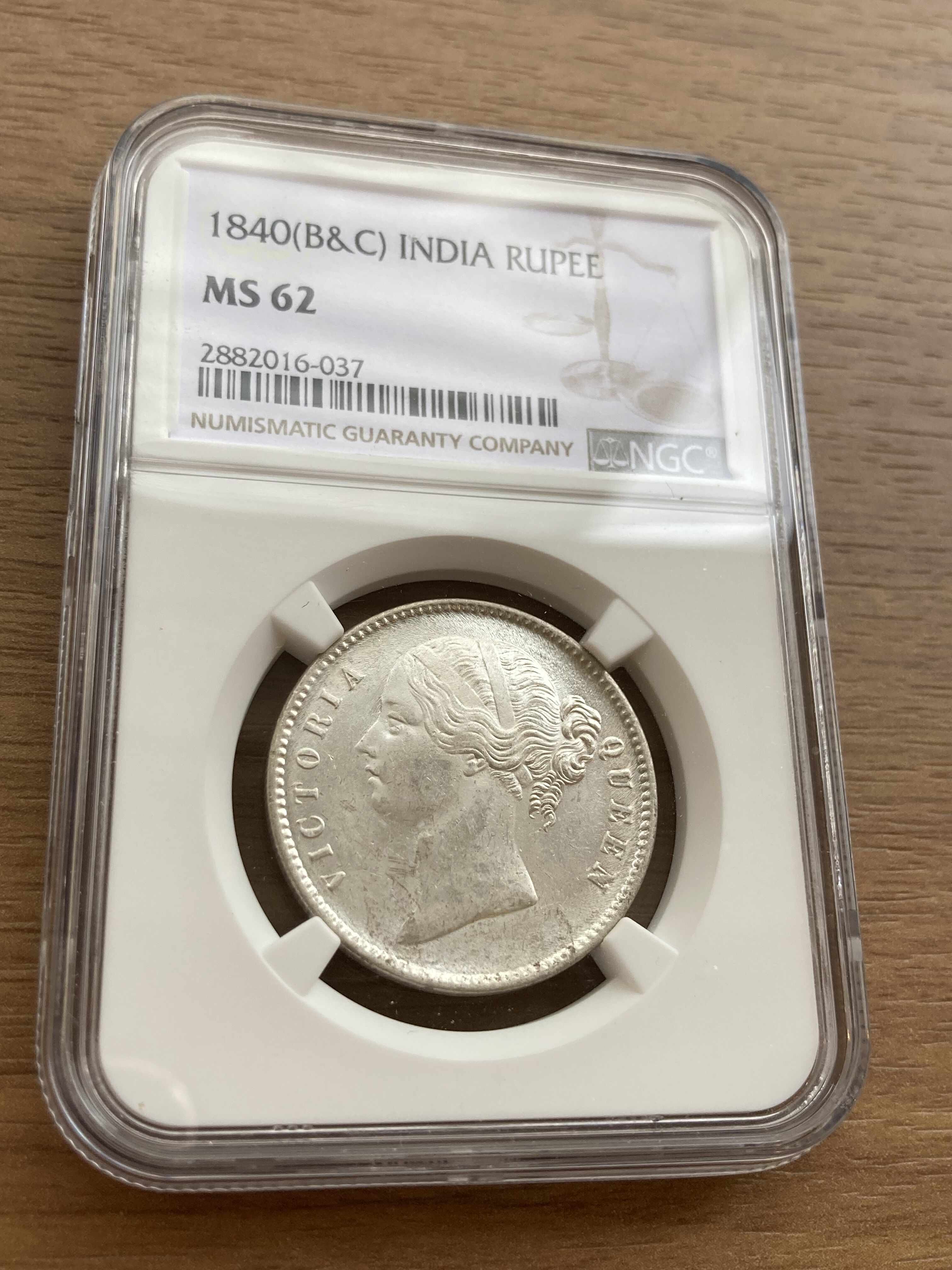 TKs様　1840 ヴィクトリア　インド　ルピー銀貨　NGC MS62 original