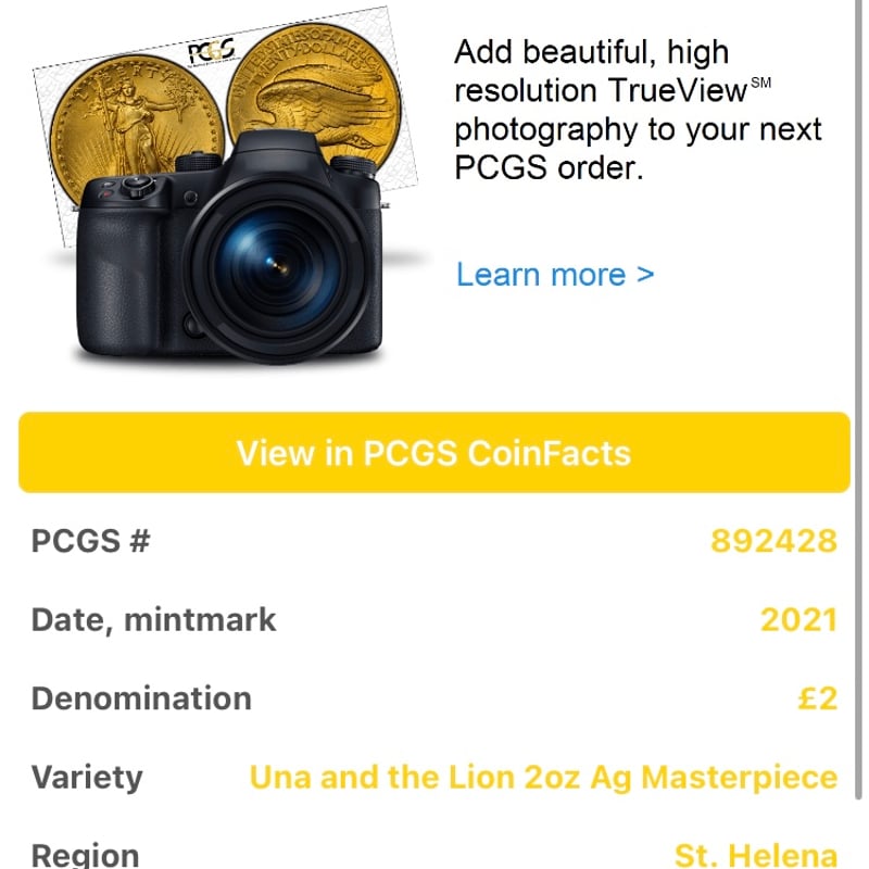 PCGS鑑定PR67 2オンス銀貨 ウナとライオン マスターピース版 2021年