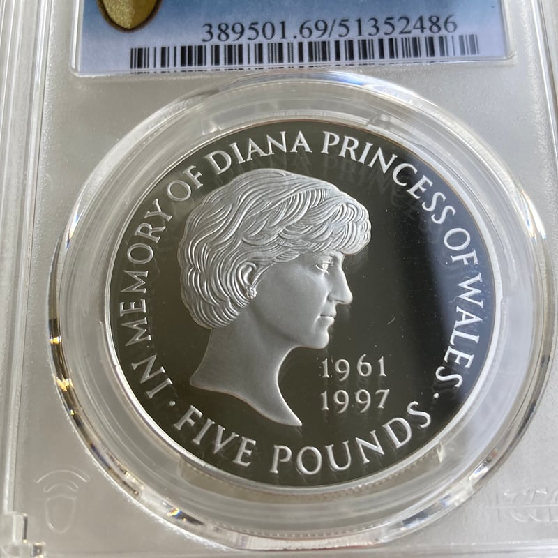 PCGS 世界最高鑑定　ダイアナ妃追悼記念 PR69 DCAM 保証書・箱 PCGS鑑定PR69DCAM 1999年 イギリス ダイアナ妃追悼祈念 5ポンド