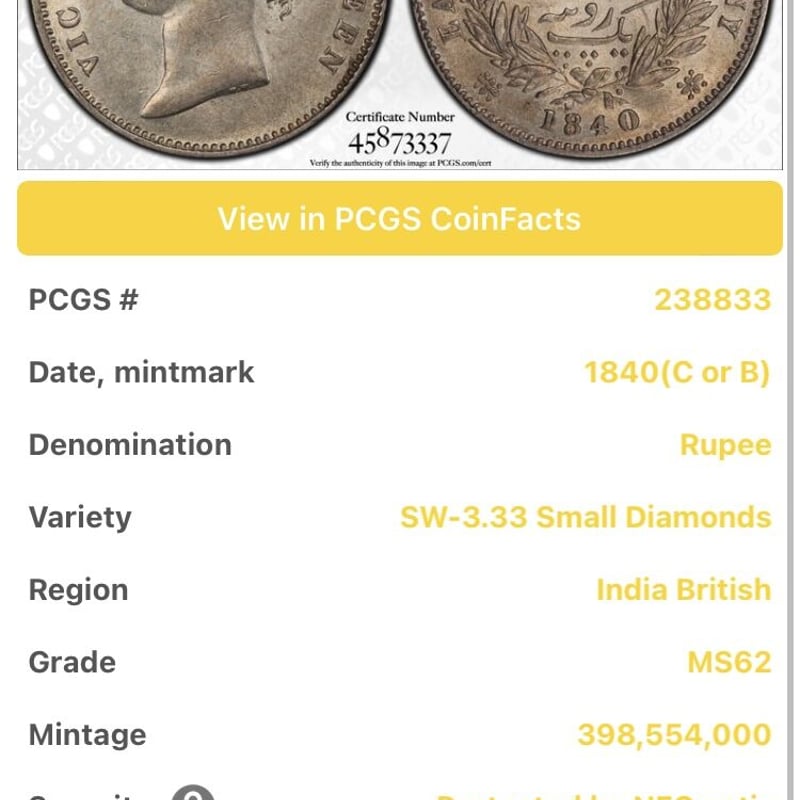 ヤングヘッド ヴィクトリア女王 PCGS鑑定MS62 スモールダイヤモンド