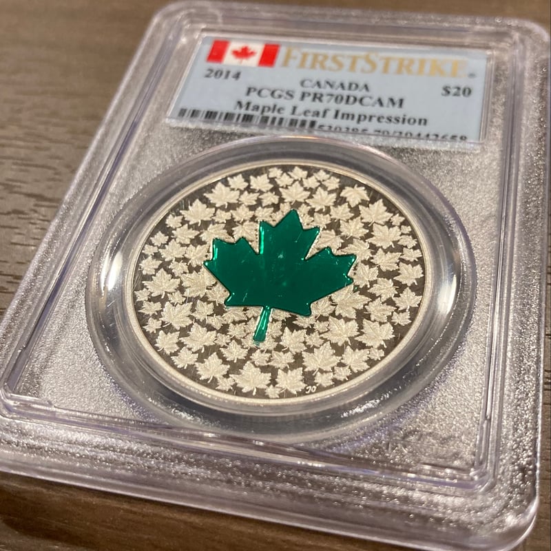 PCGS鑑定PR70 カナダ造幣局 グリーン・クリスタル・メイプルリーフ銀貨