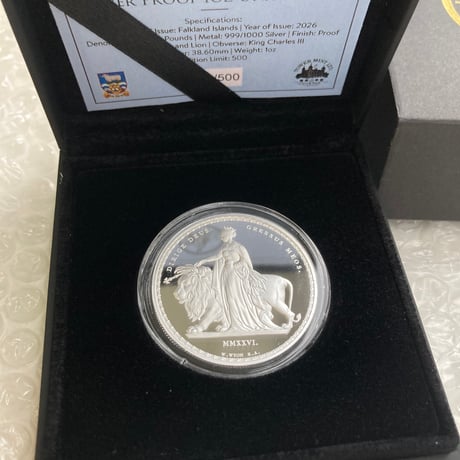 2026年 フォークランド諸島 ウナとライオン 1オンス銀貨 シルバー プルーフコイン イギリス Falkland Wyon's Una & the Lion
