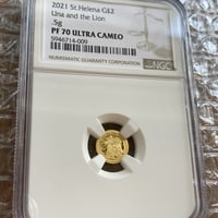 NGC70鑑定 ウナとライオン 2021年 イギリス領セントヘレナ造幣局 £2 1/2g 金貨 ゴールド プルーフコイン 0.5g Una Lion