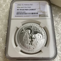 NGC鑑定PF70 2022年度版 ウナとライオン イギリス領セントヘレナ造幣局 1オンス銀貨 シルバー プルーフコイン Una Lion