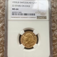 22STARS版 1935年LB スイス 20フラン金貨 ゴールド アルプスの少女 ブレネリ NGC鑑定MS64 アルプス山脈と少女図 アンティークコイン