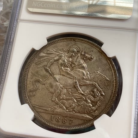 【NGC鑑定AU58】1887年 クラウン銀貨 ヴィクトリア女王 ジュビリーヘッド シルバー アンティークコイン イギリス 英国 ハーフクラウンではない Jubilee Head Crown