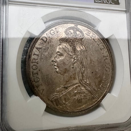 NGC鑑定AU58 ジュビリーヘッド 1887年 クラウン銀貨 ヴィクトリア女王 シルバー アンティークコイン イギリス 英国 ハーフではない Royal Mint Victoria
