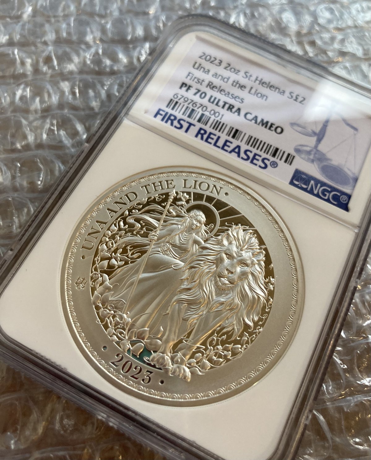 2オンス銀貨 最新2023年度 NGC鑑定PF70+FR ウナとライオン イギリス領