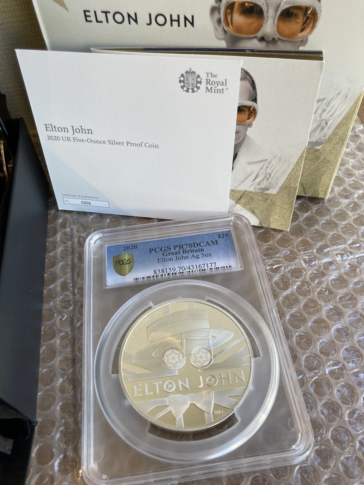 COA001番&世界で2枚のPCGS70鑑定】エルトンジョン 5オンス 10