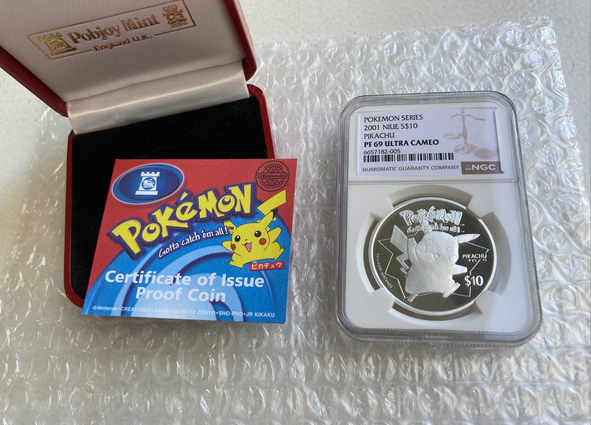 NGC鑑定PF69】ニウエ 2001年 ポケモン ピカチュウ 10ドル銀貨