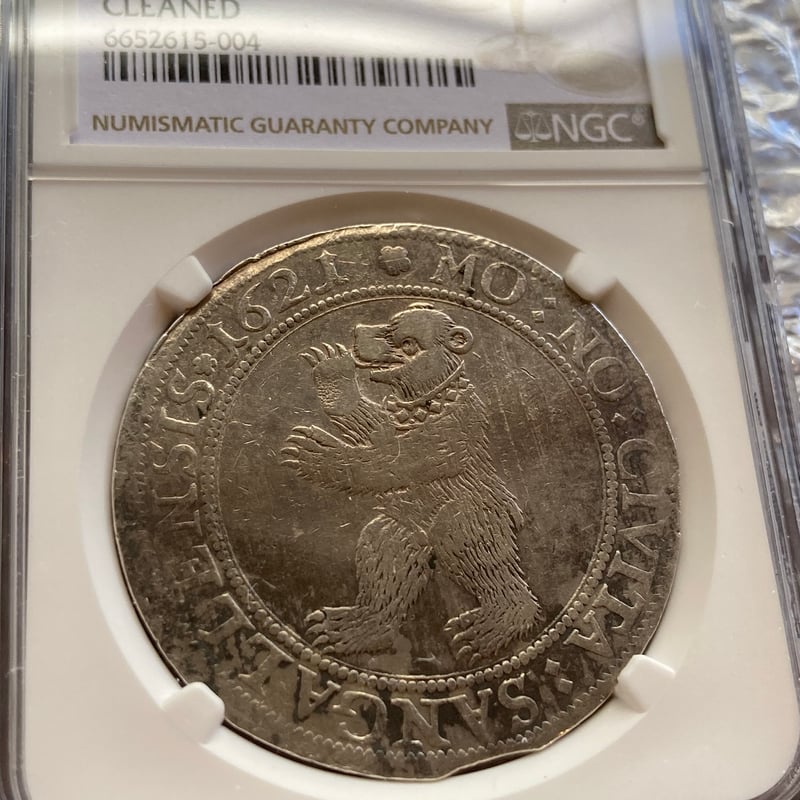 スイス 1621年 熊図 ベア 1ターラー銀貨 NGC鑑定XF Details
