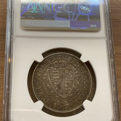 NGC鑑定AU50 1901年ハーフクラウン 銀貨 ヴィクトリア女王 クイーン 英国 イギリス アンティークコイン 1/2C crown silver coin