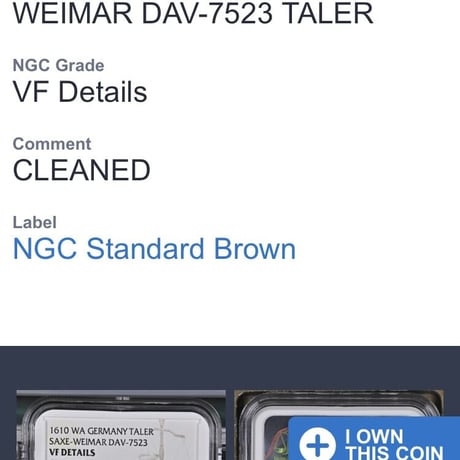 1610年 ザクセン・ワイマール ターラー銀貨 アンティークコイン ドイツ NGC鑑定VF GERMANY SAXE-WEIMAR DAV-7523 ※DETAILSあり
