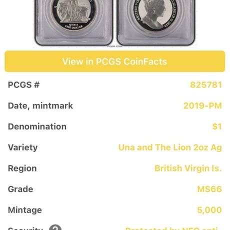 2oz Piedfort 【PCGS鑑定MS66】 ウナとライオン 2019 イギリス領 ヴァージン諸島 2オンス銀貨 ピエフォー リバースプルーフ シルバーコイン