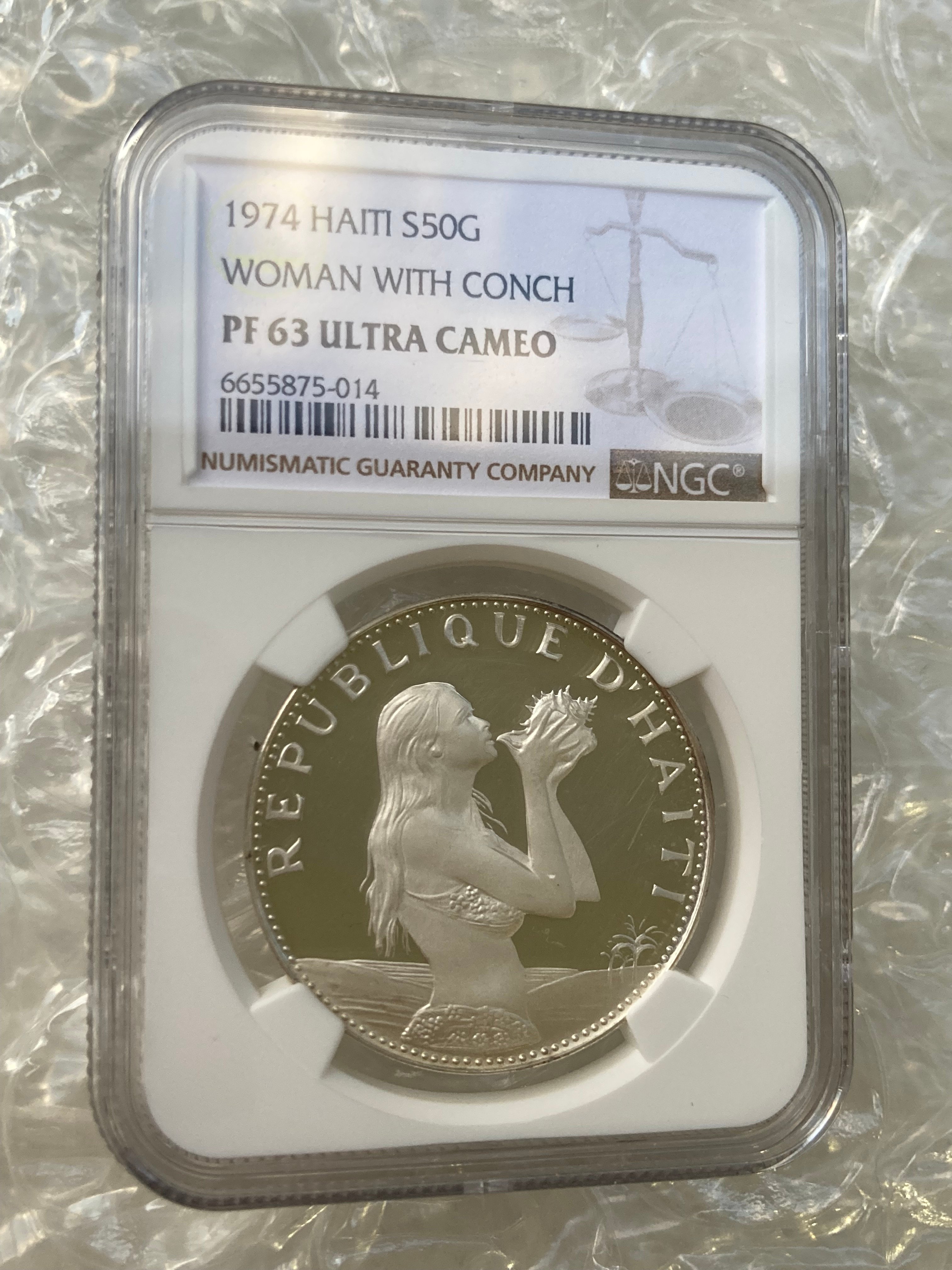 1973年 ハイチ 貝を持つ少女 マーメイド NGC鑑定PF63UC 50グールド銀貨