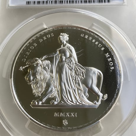 【最高鑑定品】5オンス銀貨 ウナとライオン イギリス領セントヘレナ造幣局 マスターピース版 ウィリアムワイオンデザイン 2021年 シルバー プルーフコイン Una Lion