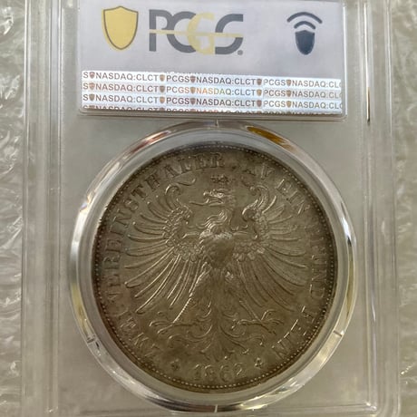 PCGS鑑定MS61 ドイツ フランクフルト フランコニア 1862年 2ターラー・ターレル銀貨 シルバー アンティークコイン 2Th taler thaler Frankfurt KM-365