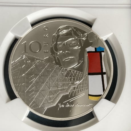 イヴ・サンローラン 生誕80周年記念銀貨 2016年 フランス造幣局 10ユーロ シルバープルーフコイン NGC鑑定PF69 YVES SAINT LAURENT　※ファッション・アクセサリーではない