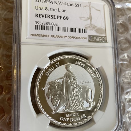 【NGC鑑定PF69】ウナとライオン 2019 イギリス領 ヴァージン諸島 1オンス 1ドル銀貨 1oz シルバーコイン リバースプルーフ 英国 BVI Una Lion