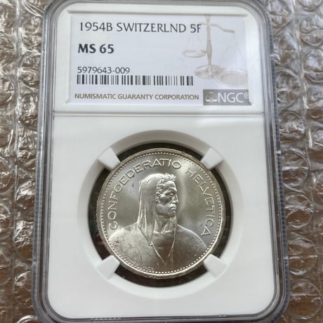 NGC鑑定MS65 スイス ウィリアム・テル 1954年 5フラン銀貨 シルバー アンティークコイン モダンコイン
