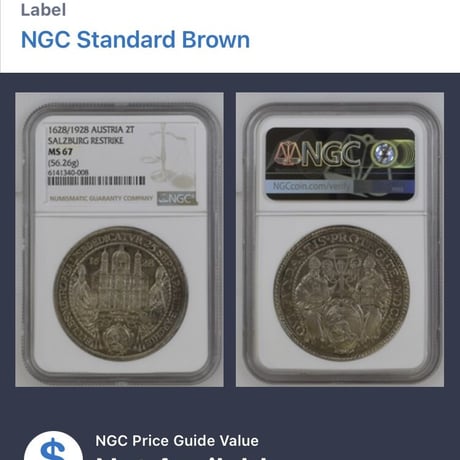 【最高鑑定 NGC鑑定MS67】 1928年 オーストリア ザルツブルク大聖堂 奉献300周年記念 2ターラー銀貨 1628年リストライク taler thaler silver coin