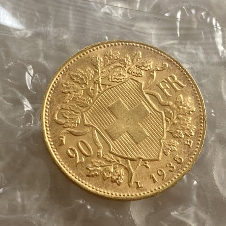 美品・未鑑定品 1935年LB スイス 20フラン金貨 ゴールド アルプスの少女 ブレネリ アルプス山脈と少女図 アンティークコイン