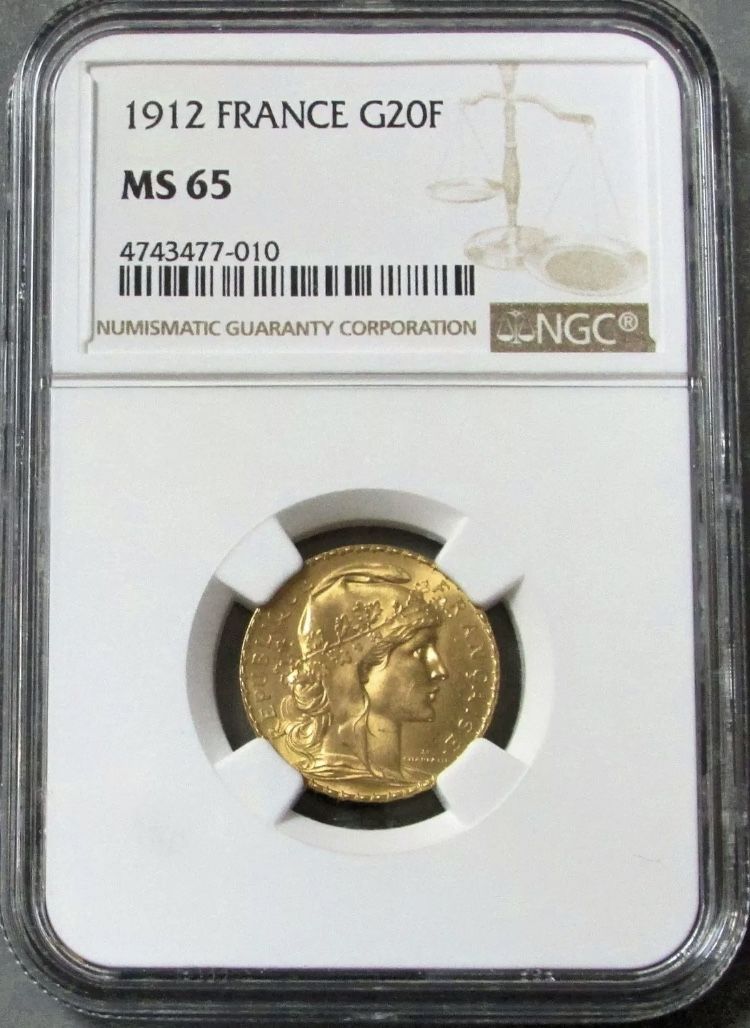 NGC MS65】フランス 1912年 20フラン ルースター金貨 コイン ゴールド