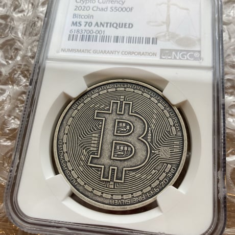 【NGC鑑定・MS70】 ビットコイン モチーフ チャド共和国 CFAフラン アンティーク版 1オンス銀貨 シルバーコイン 暗号資産 暗号通貨 仮想通貨 クリプトアセット Bitcoin