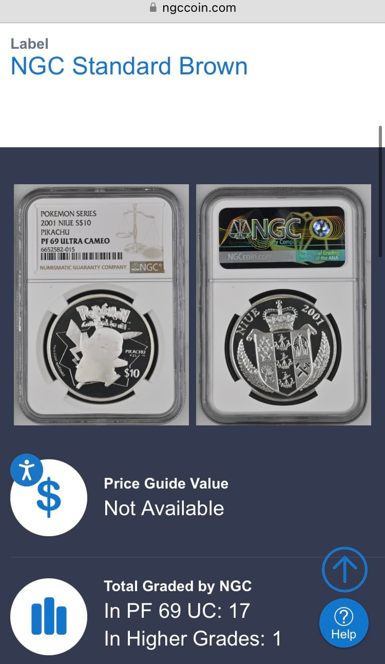 NGC鑑定PF69】ニウエ 2001年 ポケモン ピカチュウ 10ドル銀貨 シルバー 