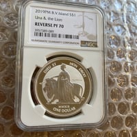 【NGC鑑定PF70・最高鑑定】 ウナとライオン 2019 イギリス領 ヴァージン諸島 1オンス 1ドル銀貨 1oz シルバーコイン リバースプルーフ BVI UnaLion