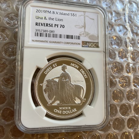 【NGC70・最高鑑定】ウナとライオン 2019 イギリス領 ヴァージン諸島 1オンス 1ドル銀貨 1oz シルバーコイン リバースプルーフ BVI UnaLion