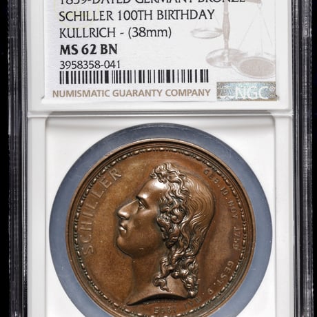 NGC鑑定 MS62BN 1859年 ドイツ 詩人シラー生誕100周年記念 ブロンズメダル 青銅 38mm ゲーテ GERMANY AE Medal ※コイン・貨幣ではない