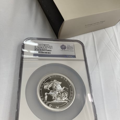 【5ozサイズ&ロイヤルミントラベル版】 発行即日鑑定 NGC鑑定PF70FDI ピストルッチ 2024年 聖セントジョージの竜退治 10ポンド 5オンス銀貨 シルバープルーフコイン