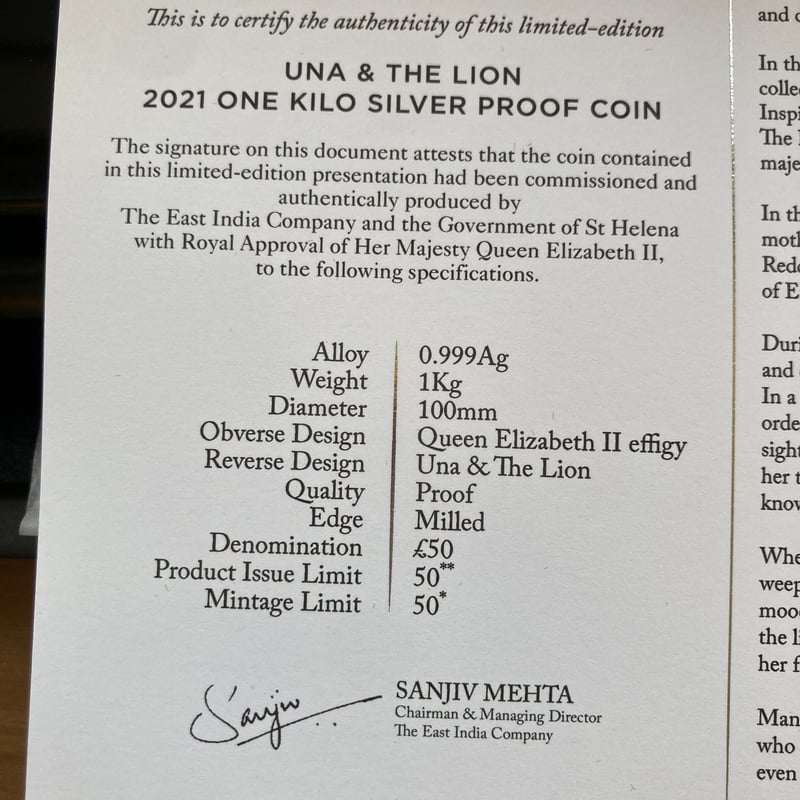 TopPop!!・1kg・世界で1枚】 発行50枚 NGC鑑定PF70 ウナとライオン 20