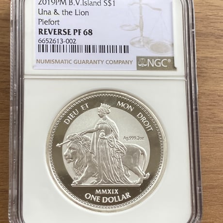 ピエフォー・2オンス版 NGC鑑定PF68 ウナとライオン 2019年 イギリス領 ヴァージン諸島 2oz 1ドル銀貨 シルバーコイン リバースプルーフ BVI Una Lion Piedfort