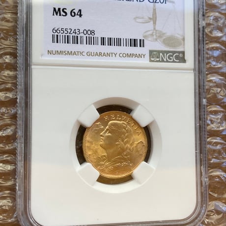 1935年LB スイス 20フラン金貨 ゴールド アルプスの少女 ブレネリ NGC鑑定MS64 アルプス山脈と少女図 アンティークコイン