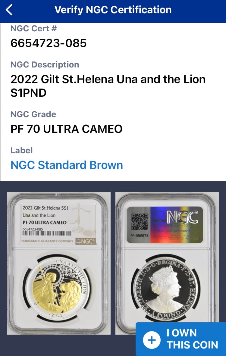 NGC鑑定PF70】 2022年 ウナとライオン Gilt・GOLD PLATE版 NGC鑑定PF70】 2022年 ウナとライオン Gilt・GOLD PLATE版