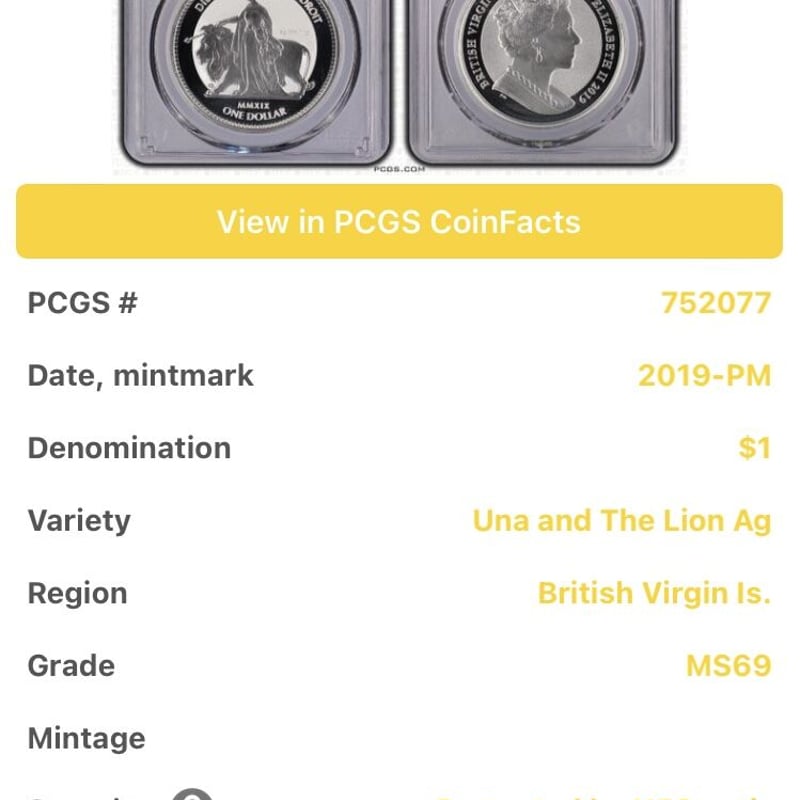 アイオンの貴重品 世界で3枚 【PCGS鑑定70】ウナとライオン 2019 イギリス領